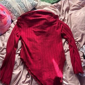 SHEIN Red Ribbed Off-Shoulder Bodysuit